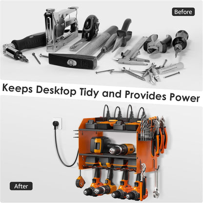 CCCEI Modular Power Tool Organizer - Wall Mount Charging Station & Heavy-Duty Drill Storage Shelf | Orange, 1 Pack