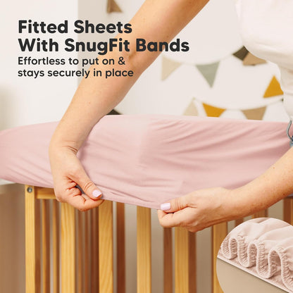 Skiennix 2-Pack Waterproof Crib Mattress Protector - Soft Quilted Cotton, 52" x 28", Machine Washable, Easy Fit (Mist Rose/Mavy)