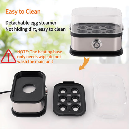 Rapid Egg Cooker - Electric Stainless Steel 6-Egg Capacity | Soft, Medium & Hard Boiled, Auto Shut-Off