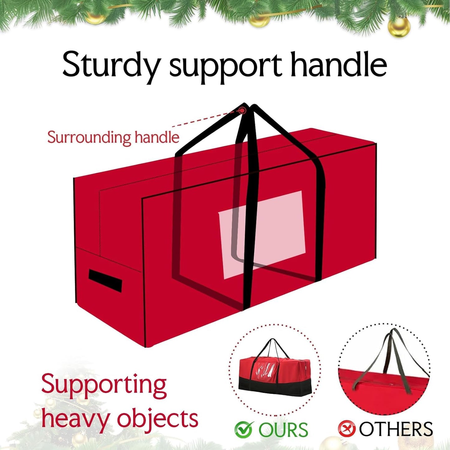 Skiennix Christmas Tree Storage Bag - Heavy Duty 600D Oxford Material for Up to 10 Ft Trees | Dampproof with Durable Handles & Dual Zipper