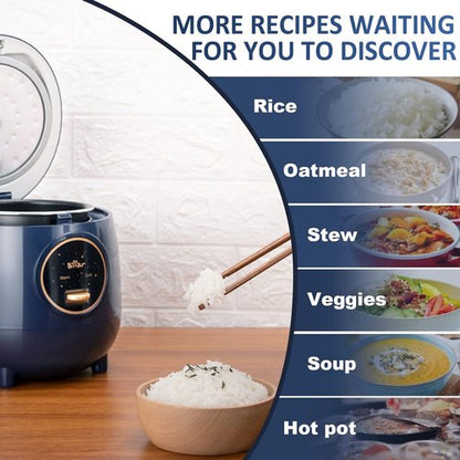 Bear Mini Rice Cooker - 2 Cups Uncooked, 1.2L Portable Non-Stick Design, BPA Free, One-Button Operation - Blue