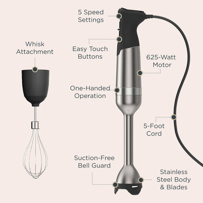 Vitamix Immersion Blender - 5-Speed Professional Hand Blender with Whisk Attachment & Storage Case | Stainless Steel/Black