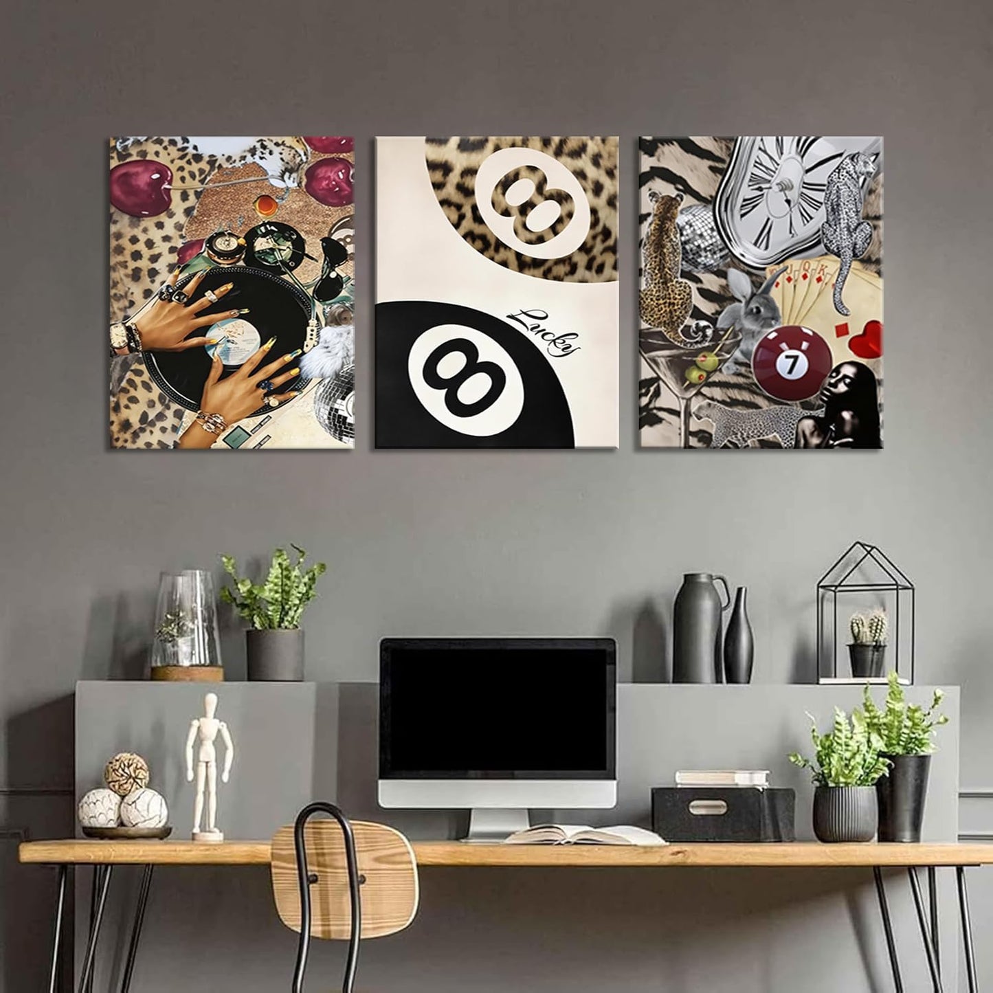 Skiennix Cheetah Wall Art Set - 3 Framed Leopard Canvas Prints for Bedroom & Living Room | 12x16 Inch