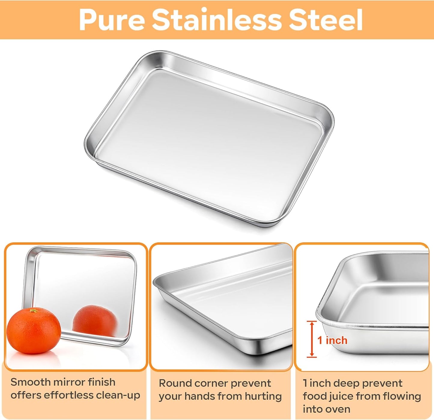 TeamFar Stainless Steel Toaster Oven Pan Set - 9 x 7 Inch Mini Baking Tray with Rack | Non-Toxic & Dishwasher Safe (2 Pans + 2 Racks)
