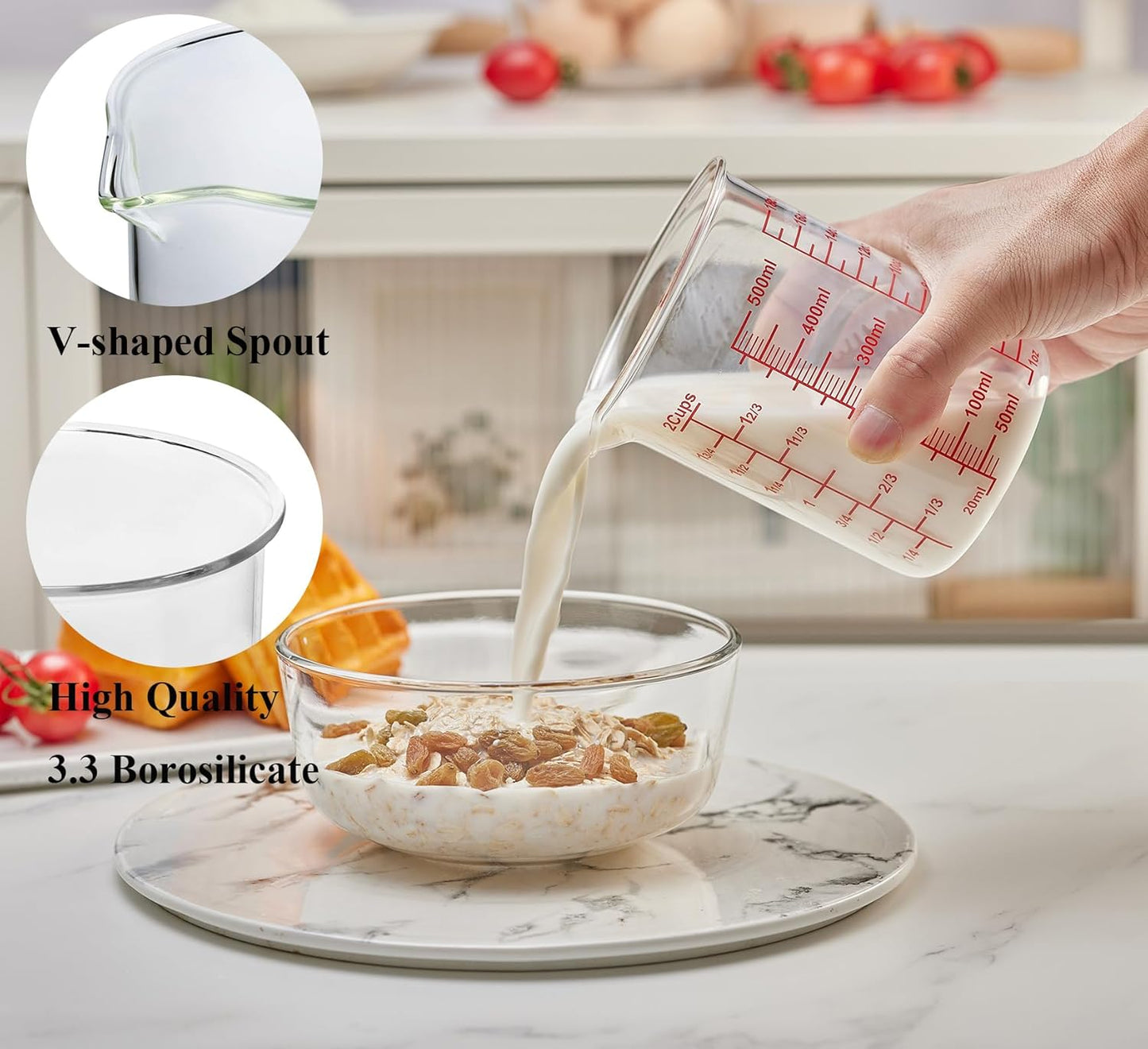 Skiennix 3-Piece Glass Measuring Cup Set - High Borosilicate | Dishwasher & Microwave Safe