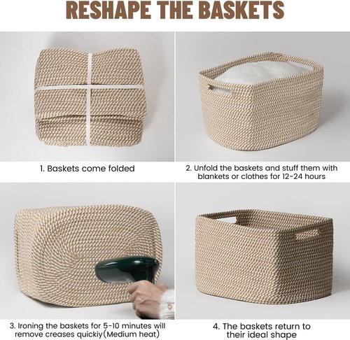 5 Pack Cotton Rope Storage Baskets by [Brand Name] - Decorative Organizer Bins for Toys, Books, Clothes | Khaki