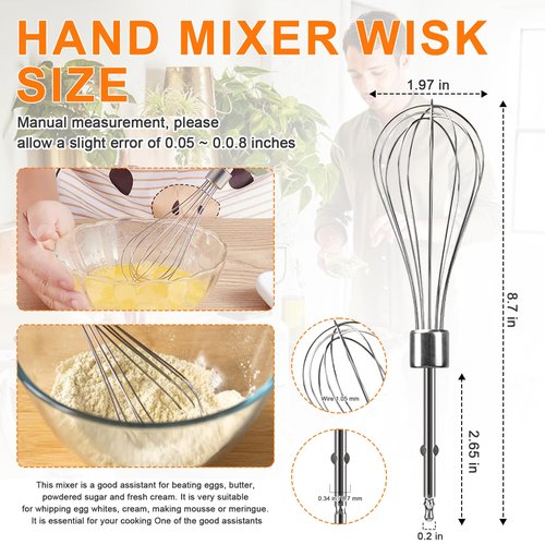 Hand Mixer Beaters Replacement for Cuisinart CHM Series, Stainless Steel Beater, Whisk, Dough Hook, Blending Rod Attachments Parts for HM-90S HM-50 HM-70 CHM-3 CHM-7PK 9 7 5 3 Mixers Blender - 6 PCS