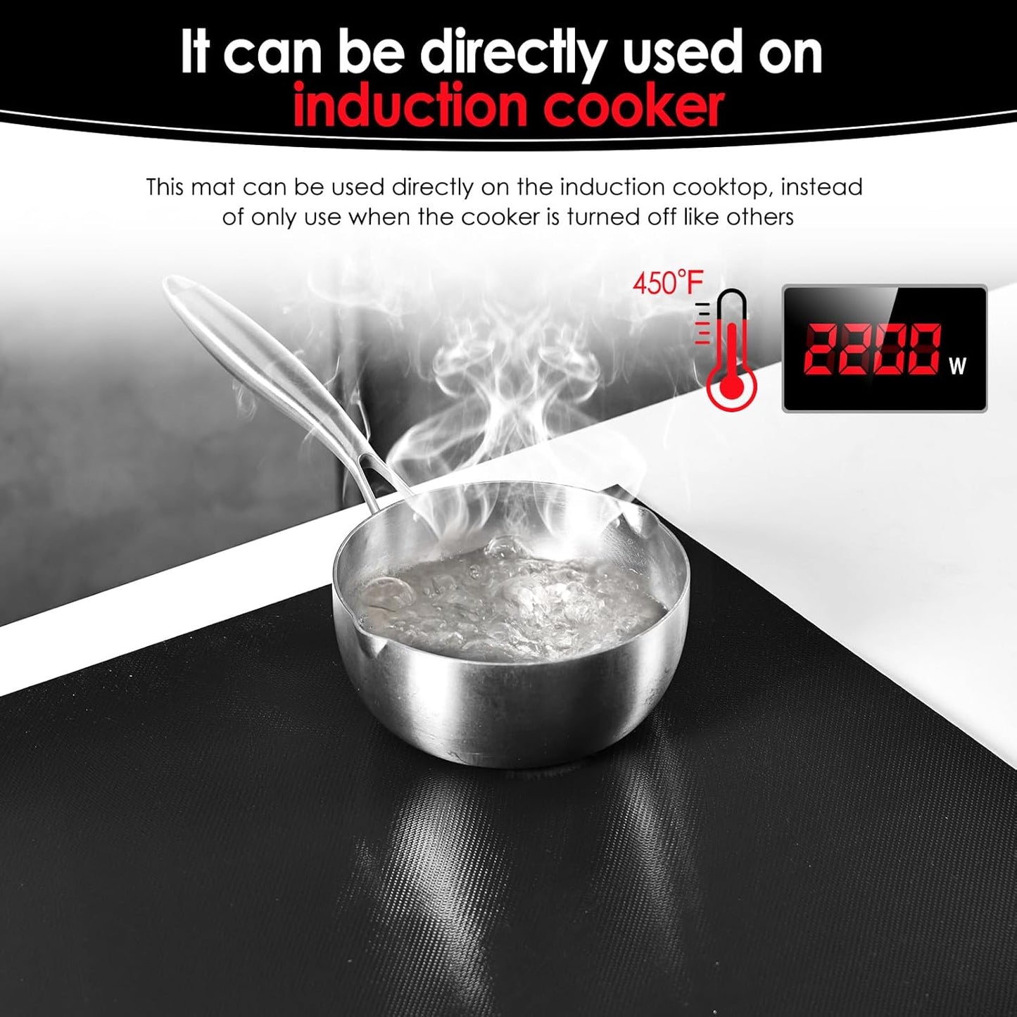 Skiennix Induction Cooktop Protector Mat - Extra Large 21.2x35.4 In | Heat-Resistant to 230°C | Non-Slip & Scratch-Resistant | Semitransparent Black