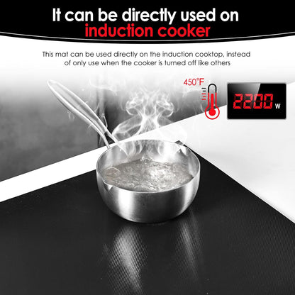 Skiennix Induction Cooktop Protector Mat - Extra Large 21.2x35.4 In | Heat-Resistant to 230°C | Non-Slip & Scratch-Resistant | Semitransparent Black