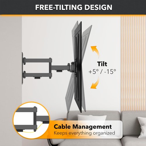 CondoMounts TVA8044 Full Motion TV Wall Mount for 13"–55" Screens | Articulating TV Wall Mount with Swivel Arm | Max VESA 400x400mm, Holds 55lbs | Black