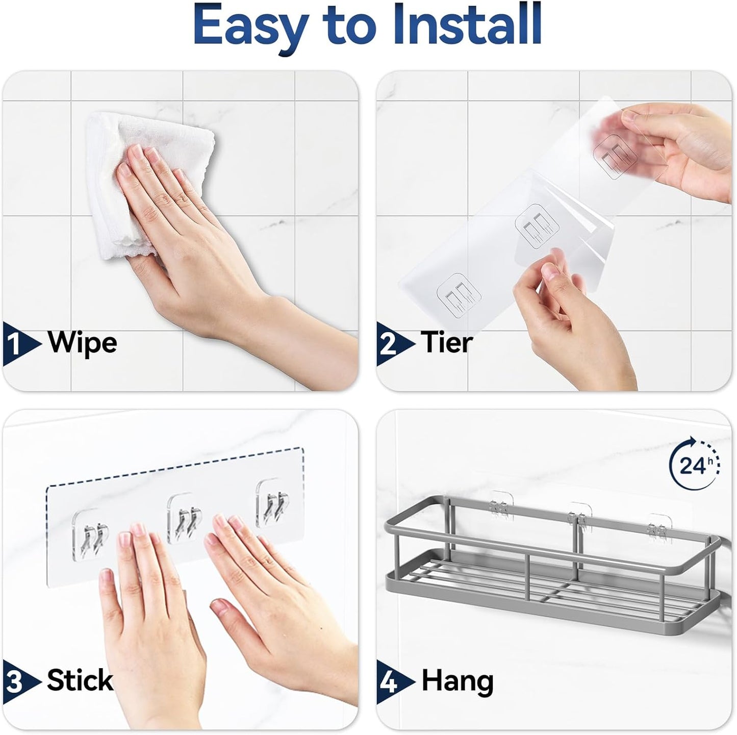 YASONIC Shower Caddy - No Drill Wall-Mounted Organizer with Removable Hooks - Rust Proof Grey, 2 Pack