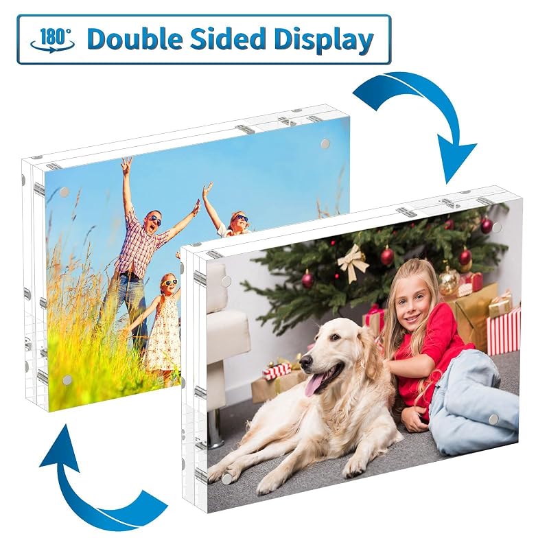 5x7 Inch Acrylic Magnetic Picture Frame Set - 3 Pack, Frameless Double-Sided Desk Frames