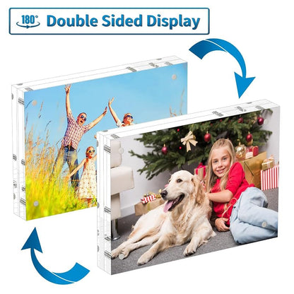 5x7 Inch Acrylic Magnetic Picture Frame Set - 3 Pack, Frameless Double-Sided Desk Frames