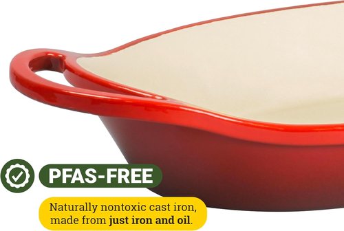Lodge Enameled Cast Iron Oval Casserole | 2 Quart with Dual Handles - Oven Safe to 500°F - Red