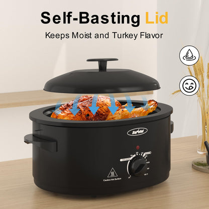 SUNVIVIPRO Roaster Oven with Self-Basting Lid, Electric Turkey Roaster Oven with Removable Pan and Rack, Stainless Steel, Black, 8 QT