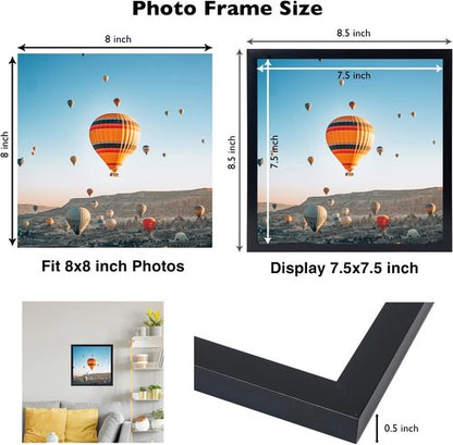 JCJMY 8x8 Black Picture Frame - Versatile Wall & Tabletop Display with Shatter-Resistant Plexiglass