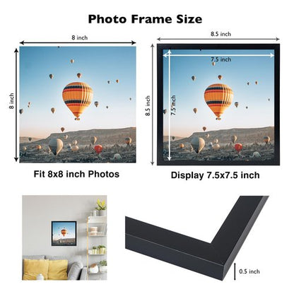 JCJMY 8x8 Picture Frame Black for Wall Hanging or Tabletop, Wall Mounting Horizontally or Vertically, 8 x 8 Square Wall Gallery Poster Photo Frame with Shatter Resistant Plexiglass, Black