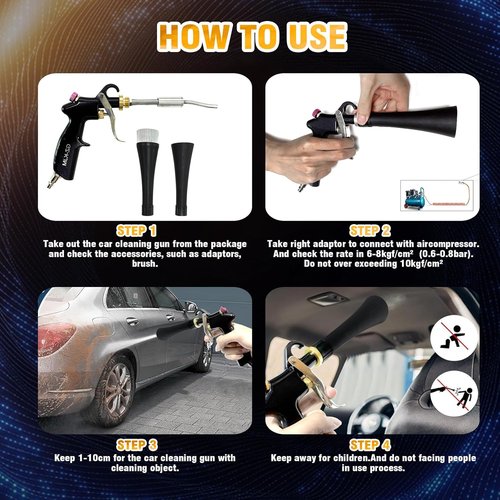 Air Blow Gun | High-Pressure Car Interior Cleaning Tool with Nozzle & Dusting Brush - Efficient Dirt Removal