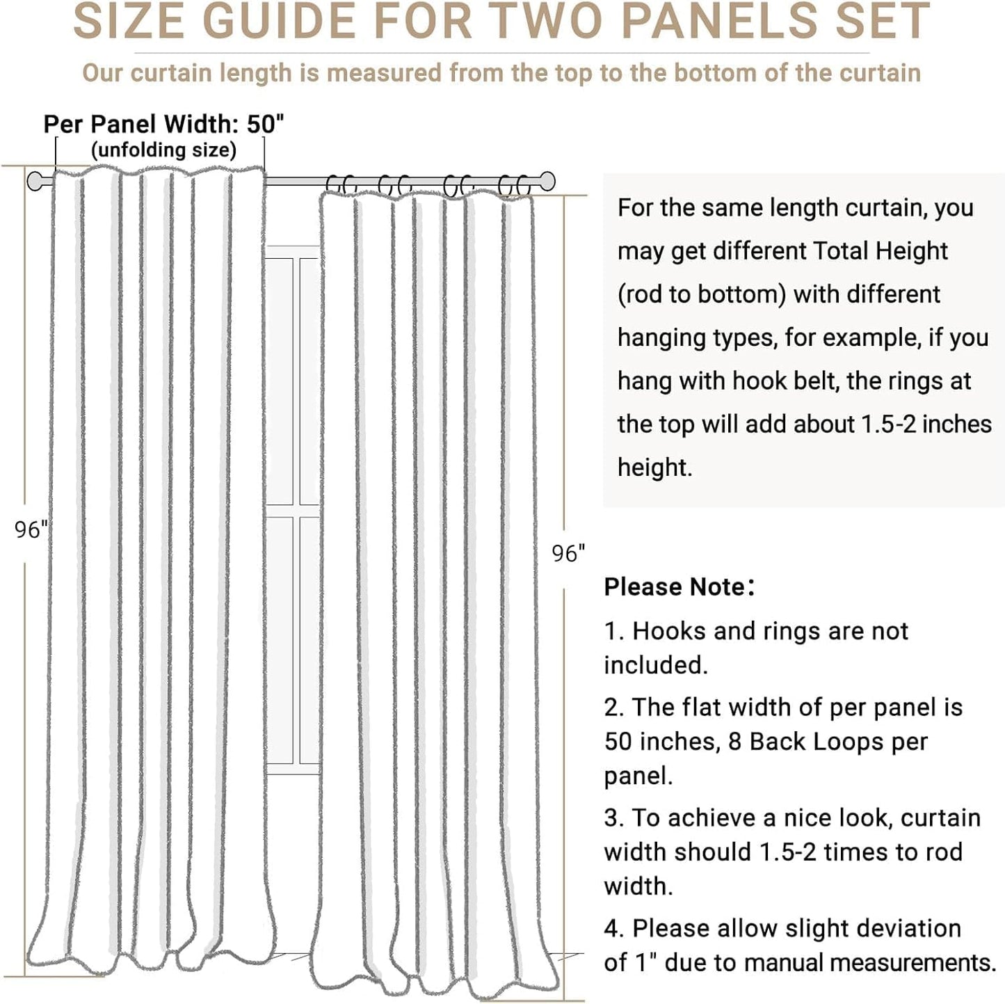 Skiennix 100% Blackout Linen Curtains - Thermal Insulated Drapes, 50" W x 96" L, Stone Blue | 2 Panels Set