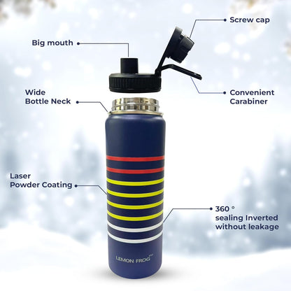 Stainless Steel Water Bottle - 24oz Double Insulated, Leak-Proof, BPA-Free | Keeps Drinks Cold for 24Hrs, Hot for 12Hrs - Denim Blue