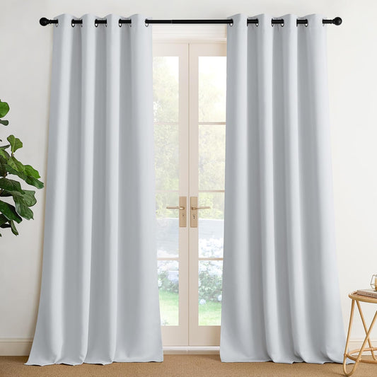 NICETOWN Room Darkening Curtains - Greyish White Drapery Panels, 52" x 102" for Ultimate Light Control