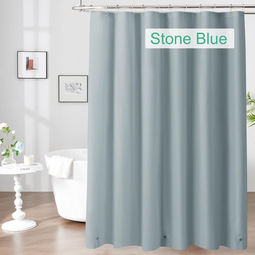 Mrs Awesome Blue Shower Curtain Liner with 3 Magnets, 72x72 Premium Flexible Sturdy Plastic Shower Curtain for Bathroom Lightweight & Waterproof, Stone Blue