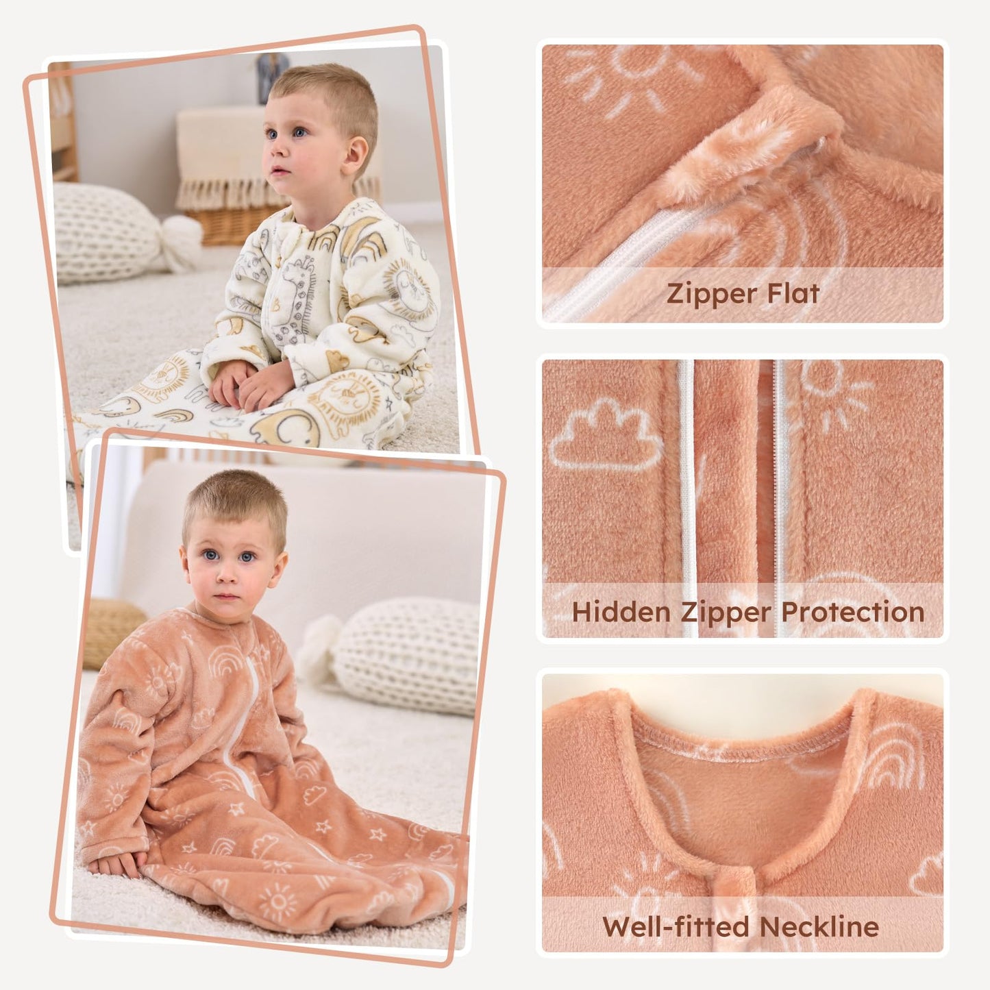 Yoofoss Baby Sleep Sack 6-12 Months, Long Sleeve Sleep Sack 1.5 Tog, Fleece Baby Wearable Blanket with 2-Way Zipper, Soft Warm