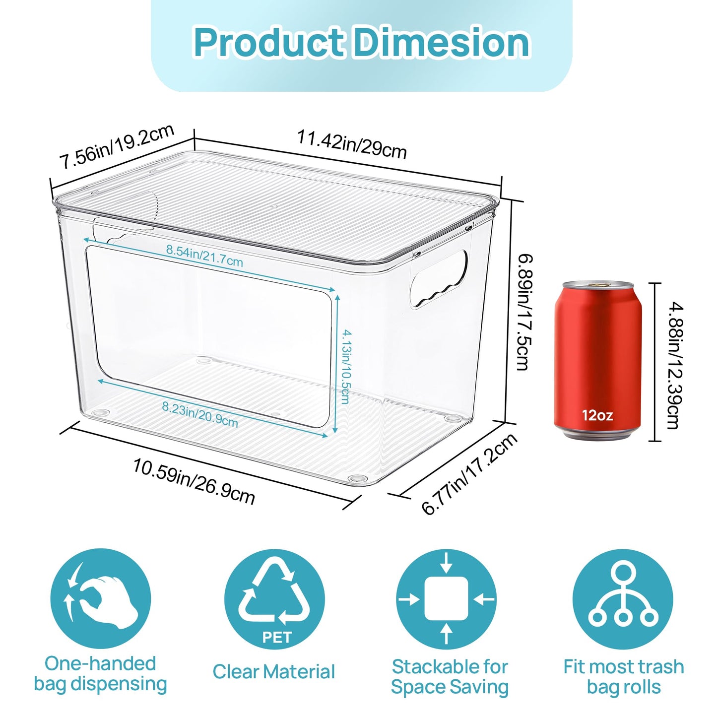 Vtopmart 1 Pack Trash Bag Holder, Stackable Garbage Bag Dispenser for 13/30/33 Gallon Bags, Onion and Potato Storage Bins for Kitchen, Clear Organizer Bins for Under Sink, Laundry Room