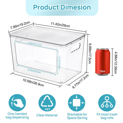 Vtopmart 1 Pack Trash Bag Holder, Stackable Garbage Bag Dispenser for 13/30/33 Gallon Bags, Onion and Potato Storage Bins for Kitchen, Clear Organizer Bins for Under Sink, Laundry Room