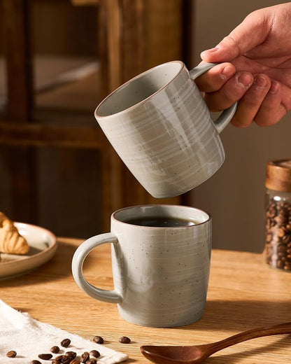 Meteor-Matcha Green 13 oz Mug Set of 6 - Speckled Ceramic Coffee Cups with Handle