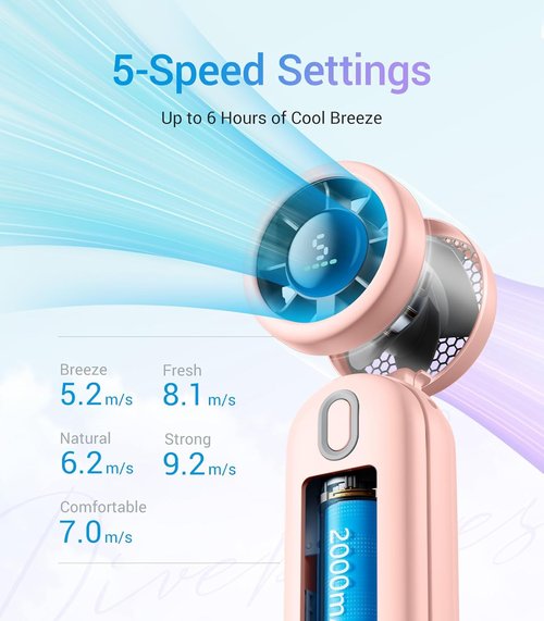 Diveblues Handheld Turbo Fan - USB Rechargeable Portable Pocket Fan for Travel & Outdoor (Pink)