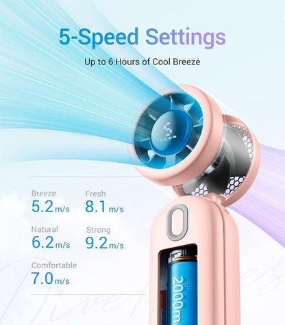 Diveblues Handheld Turbo Fan - USB Rechargeable Portable Pocket Fan for Travel & Outdoor (Pink)