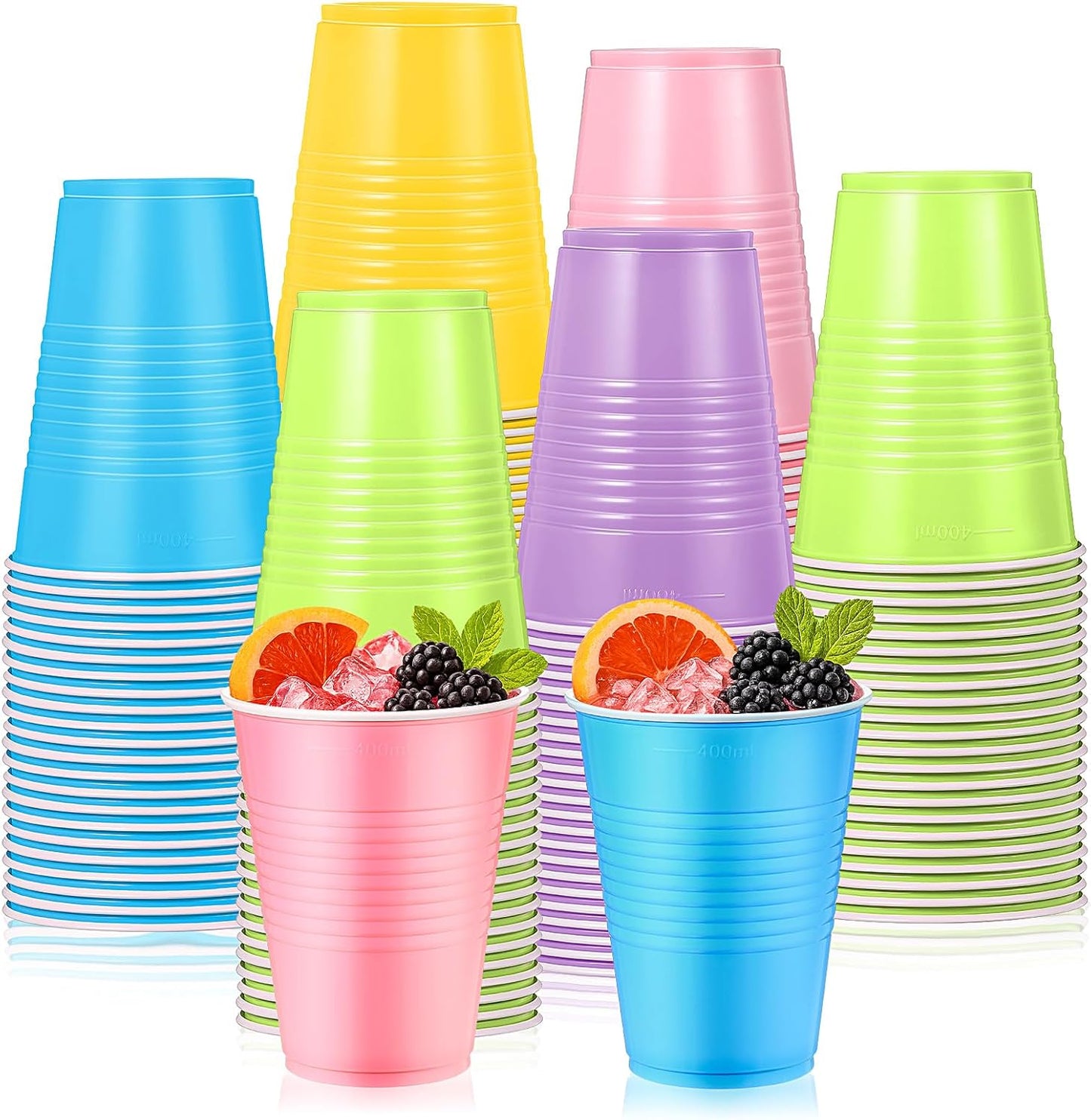 Skiennix 16oz Plastic Cups - 150 Pcs Disposable Colorful Cups for Parties & Celebrations