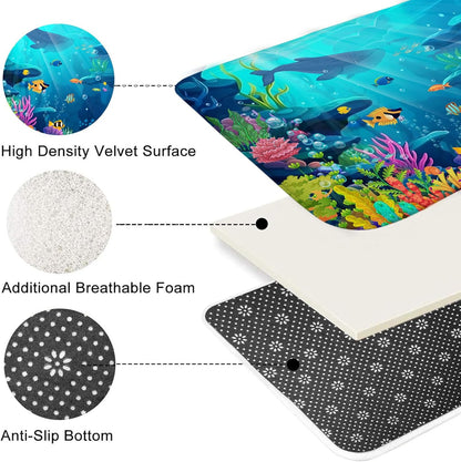 Skiennix Ocean Shower Curtain Set - Tropical Underwater World Design with Non-Slip Bath Rugs | Kids Bathroom Decor
