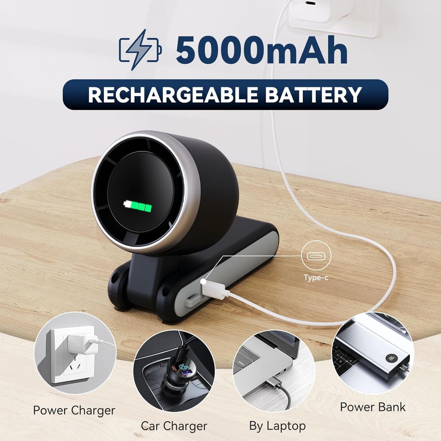 PlayHot Portable Handheld Turbo Fan - Compact Design with USB-C Cable | Sleek Black Color