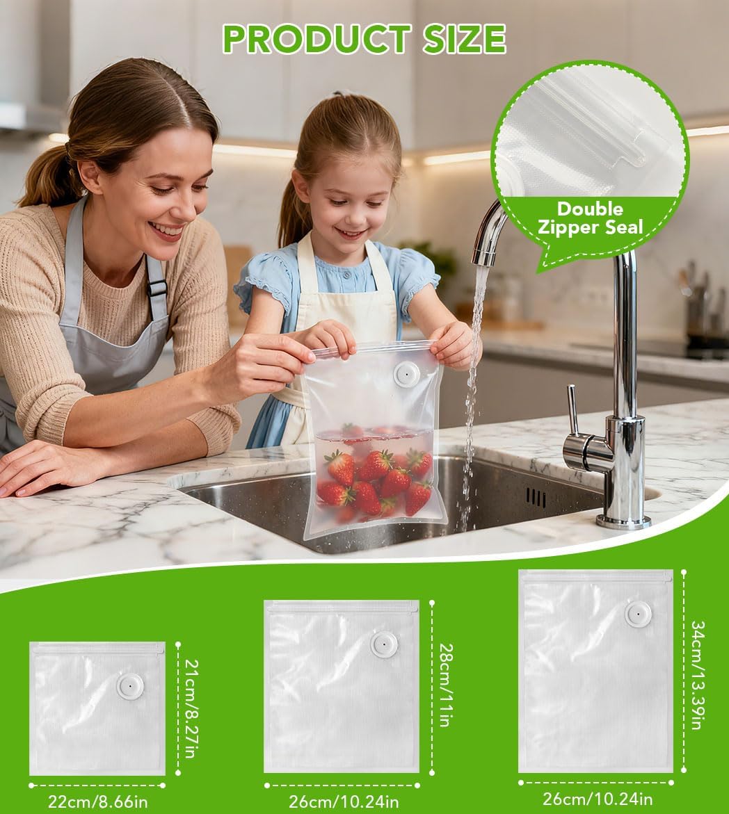 Vacuum Sealer Bags - 30 Pcs BPA-Free Reusable Food Storage Bags with Air Valve | Ideal for Sous Vide & Microwave