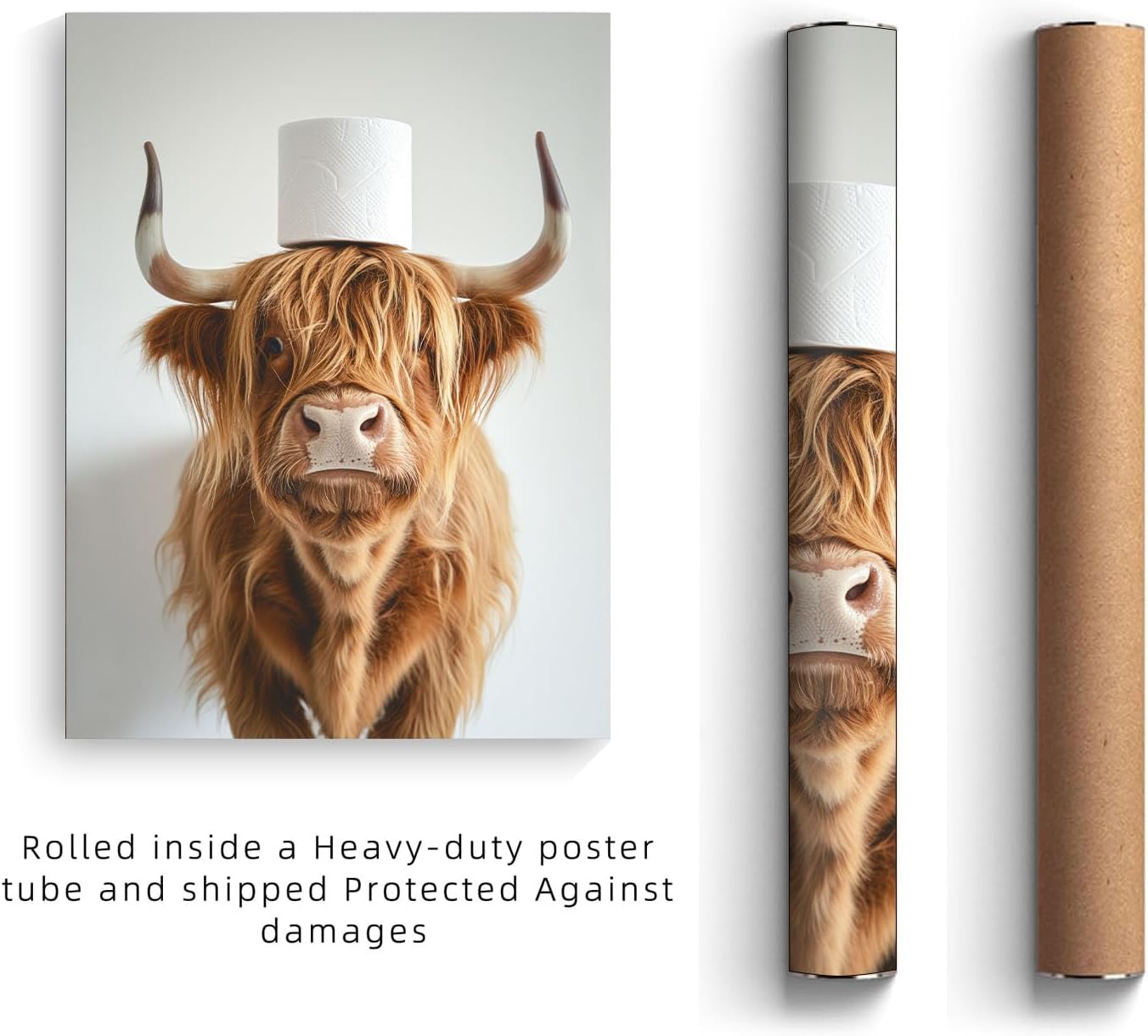ZXDZSM Highland Cow Wall Art - Funny Bathroom Decor Canvas Prints | Farmhouse Style | 8x10 Inch, Set of 4