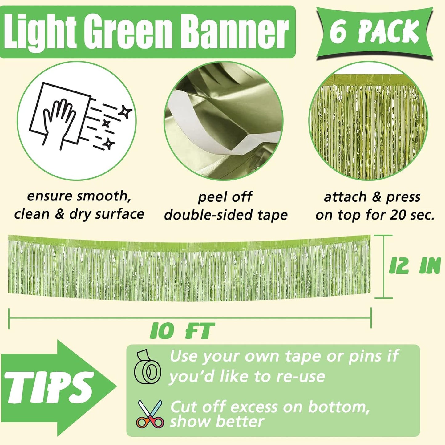 Skiennix Foil Fringe Garland - 10 Feet Metallic Tinsel Banner for Parties & Events | Light Green