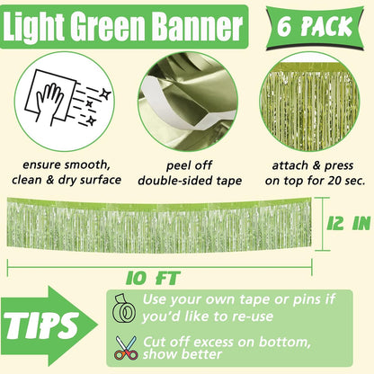 Skiennix Foil Fringe Garland - 10 Feet Metallic Tinsel Banner for Parties & Events | Light Green