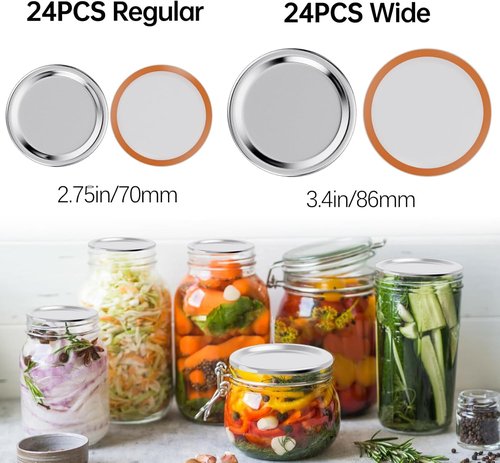 Mason Jar Lids by [Brand Name] - 48PCS Wide & Regular Mouth | No Date Reminder, Compatible with Vacuum Sealers
