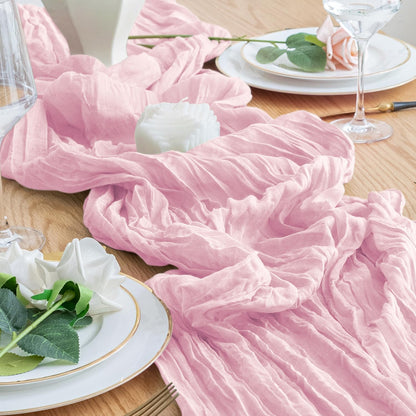 Skiennix 3PCS Table Runner Set - Blushing Pink Boho Gauze for Rustic Summer Weddings & Events