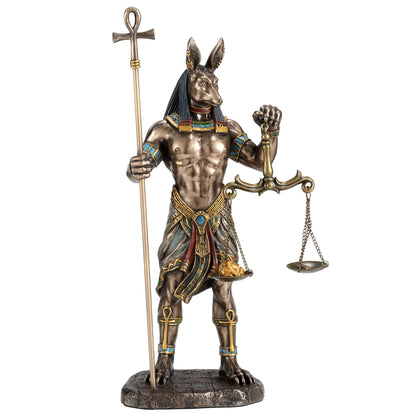 Veronese Design 10 5/8 Inch Anubis Holding Ankh Staff and Scale Resin Sculpture Cold Cast Bronze