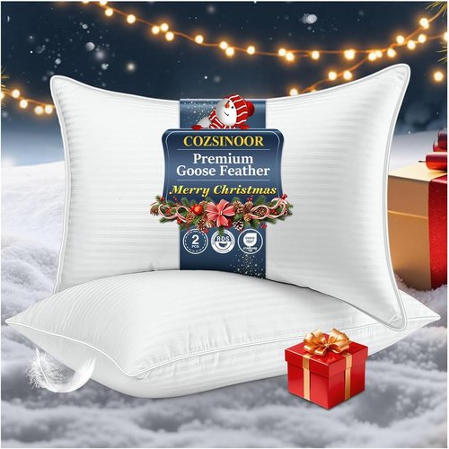 COZSINOOR Goose Down Feather Pillows - Soft 600 TC Cotton Cover | Queen Size Set of 2 for All Sleepers