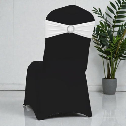MDS Spandex Chair Sashes - Pack of 200 Universal Stretch Bands with Buckle Slider for Wedding Decor - White