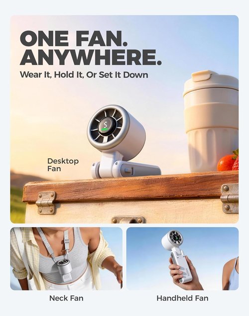Diveblues Portable Handheld Turbo Fan - 5-Speed Wind, Battery Operated, 12-Hour Runtime, Silver White