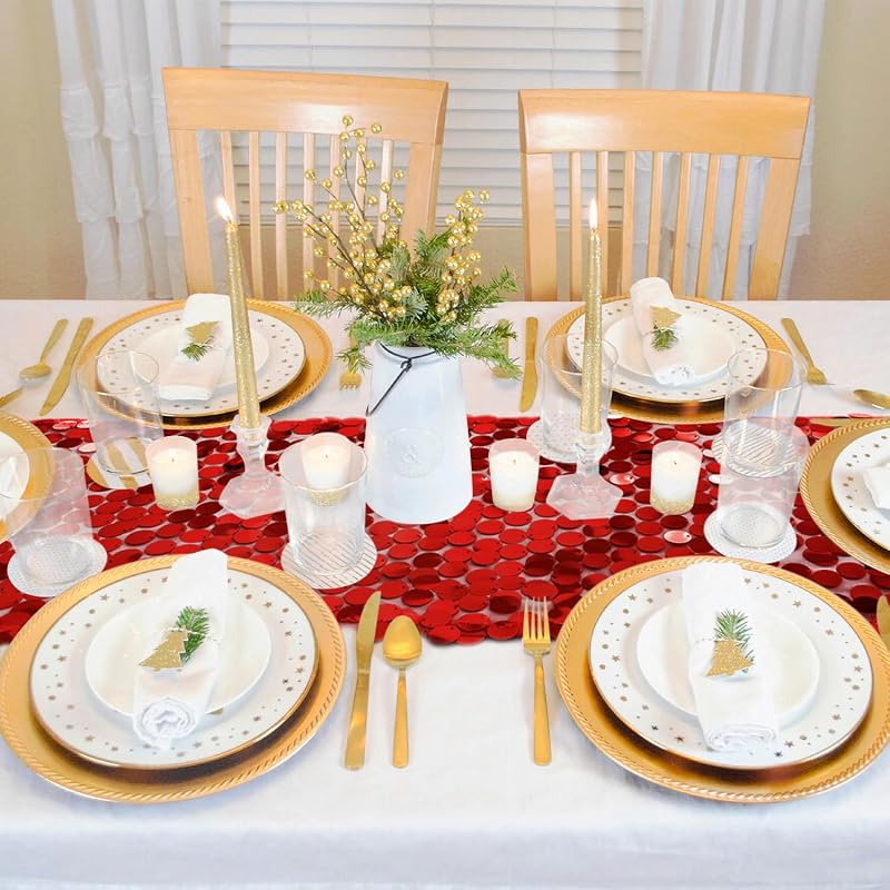 VHH Red Sequin Table Runner 12 x 108 Inches - Glitter Ribbon for Wedding Party