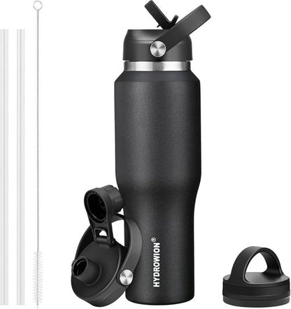 HYDROWION 32oz Stainless Steel Water Bottle - Double Wall Vacuum Insulated | Keeps Drinks Cold for 48 Hrs & Hot for 24 Hrs - Black