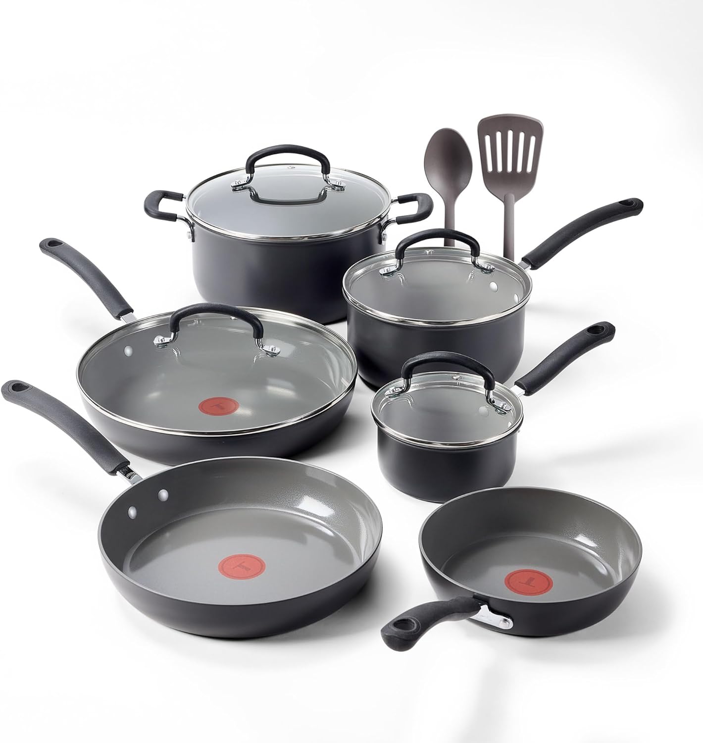 T-Fal Ultimate Hard Anodized Cookware Set - 12-Piece Ceramic Nonstick, Oven Safe Up to 400°F, Stone Finish