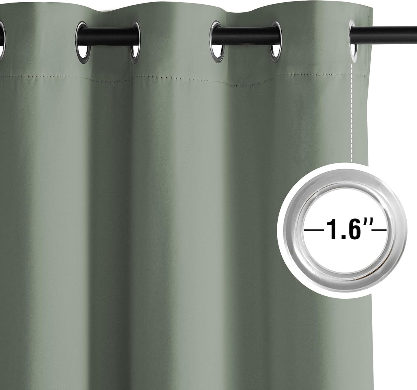 NICETOWN Room Darkening Curtains - Sage Green Drapery Panels, 52" W x 90" L for Ultimate Privacy