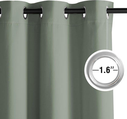 NICETOWN Room Darkening Curtains - Sage Green Drapery Panels, 52" W x 90" L for Ultimate Privacy